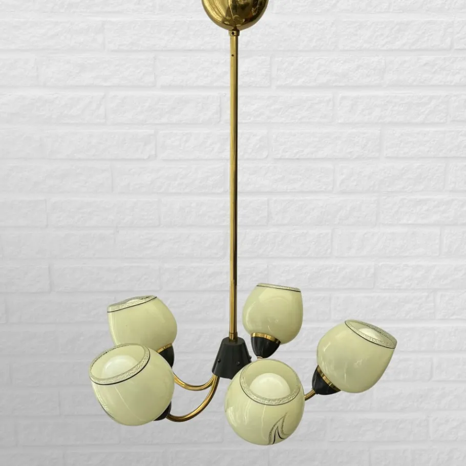Clearance Pamono Mid-Century Modern Scandinavian Pendant in Brass and Glass, 1940s