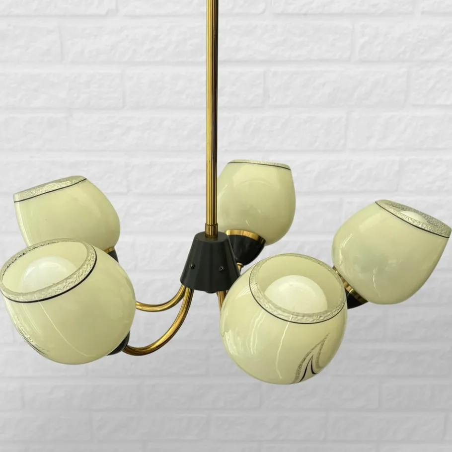 Clearance Pamono Mid-Century Modern Scandinavian Pendant in Brass and Glass, 1940s