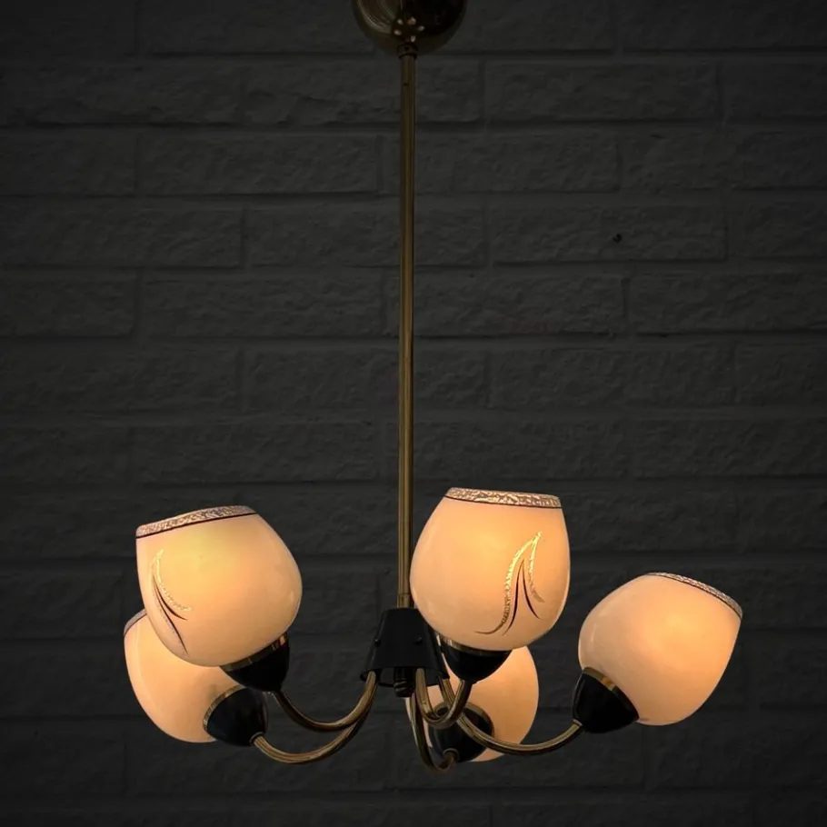 Clearance Pamono Mid-Century Modern Scandinavian Pendant in Brass and Glass, 1940s