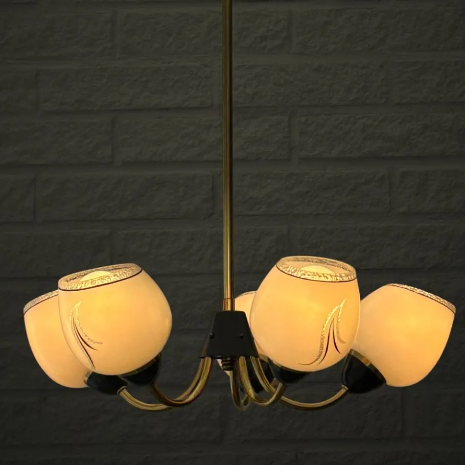 Clearance Pamono Mid-Century Modern Scandinavian Pendant in Brass and Glass, 1940s