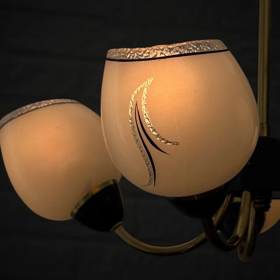 Clearance Pamono Mid-Century Modern Scandinavian Pendant in Brass and Glass, 1940s