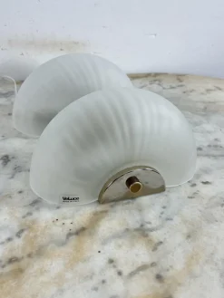 Hot Pamono Mid-Century Modern Shell Wall Lamps in Murano Glass and Brass from Veluce, 1960s, Set of 2