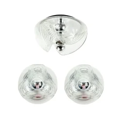 Clearance Pamono Mid-Century Modern Space Age Futura Glass Flush Mount and Wall Lights by Koch & Lowy for Peill & Putzler, 1970s, Set of 3