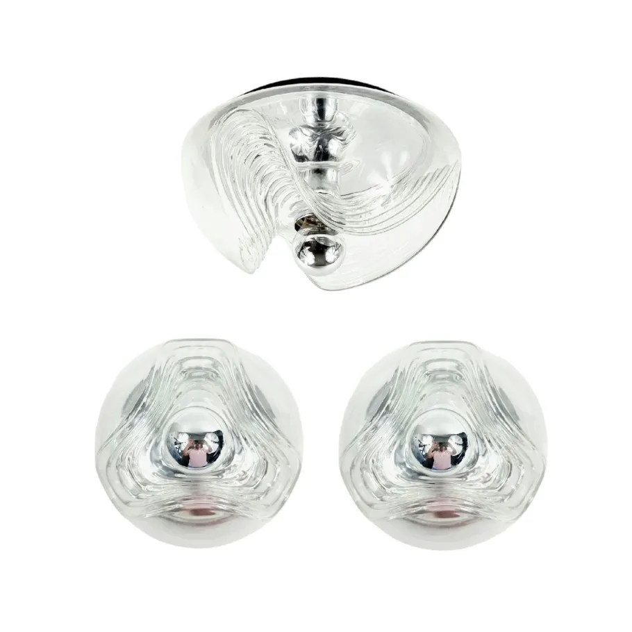 Clearance Pamono Mid-Century Modern Space Age Futura Glass Flush Mount and Wall Lights by Koch & Lowy for Peill & Putzler, 1970s, Set of 3