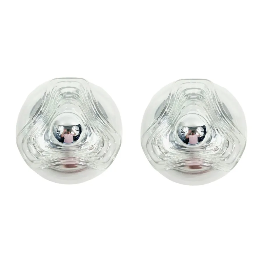 Clearance Pamono Mid-Century Modern Space Age Futura Glass Flush Mount and Wall Lights by Koch & Lowy for Peill & Putzler, 1970s, Set of 3