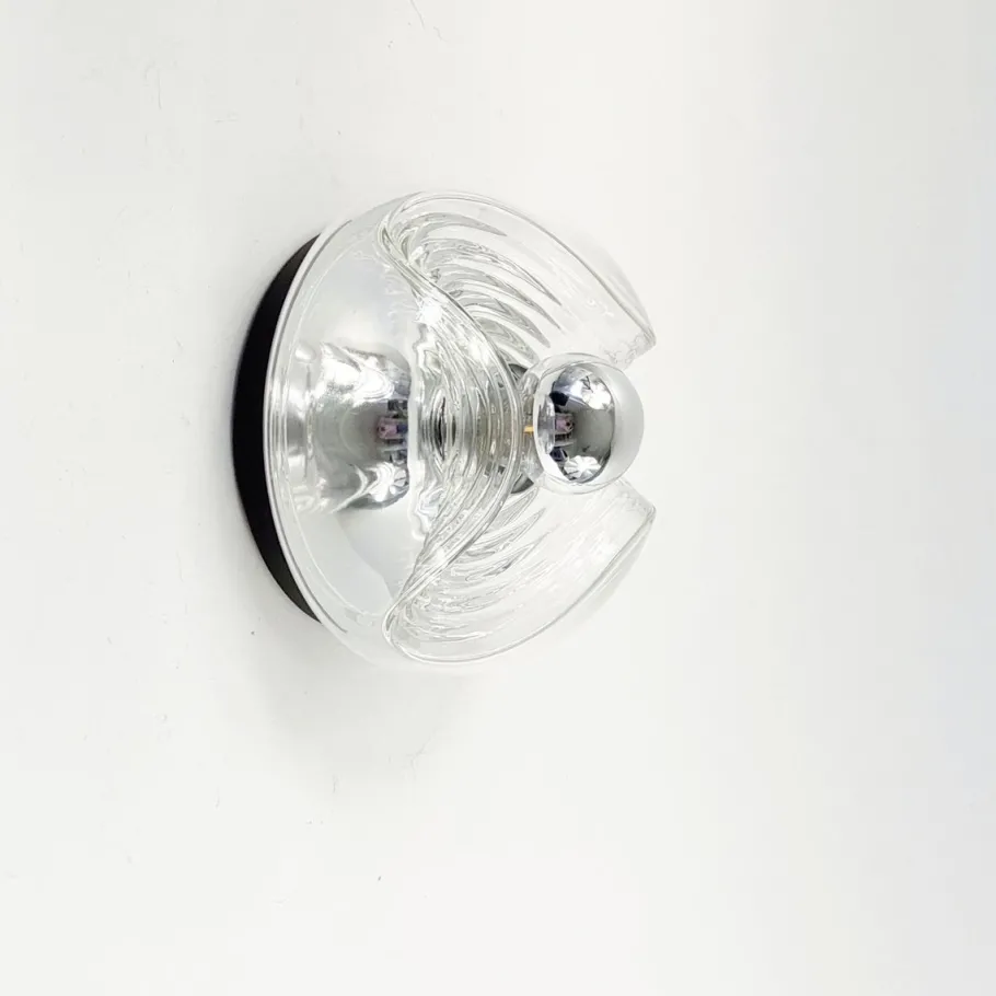 Clearance Pamono Mid-Century Modern Space Age Futura Glass Flush Mount and Wall Lights by Koch & Lowy for Peill & Putzler, 1970s, Set of 3