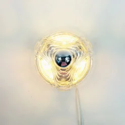 Clearance Pamono Mid-Century Modern Space Age Futura Glass Flush Mount and Wall Lights by Koch & Lowy for Peill & Putzler, 1970s, Set of 3