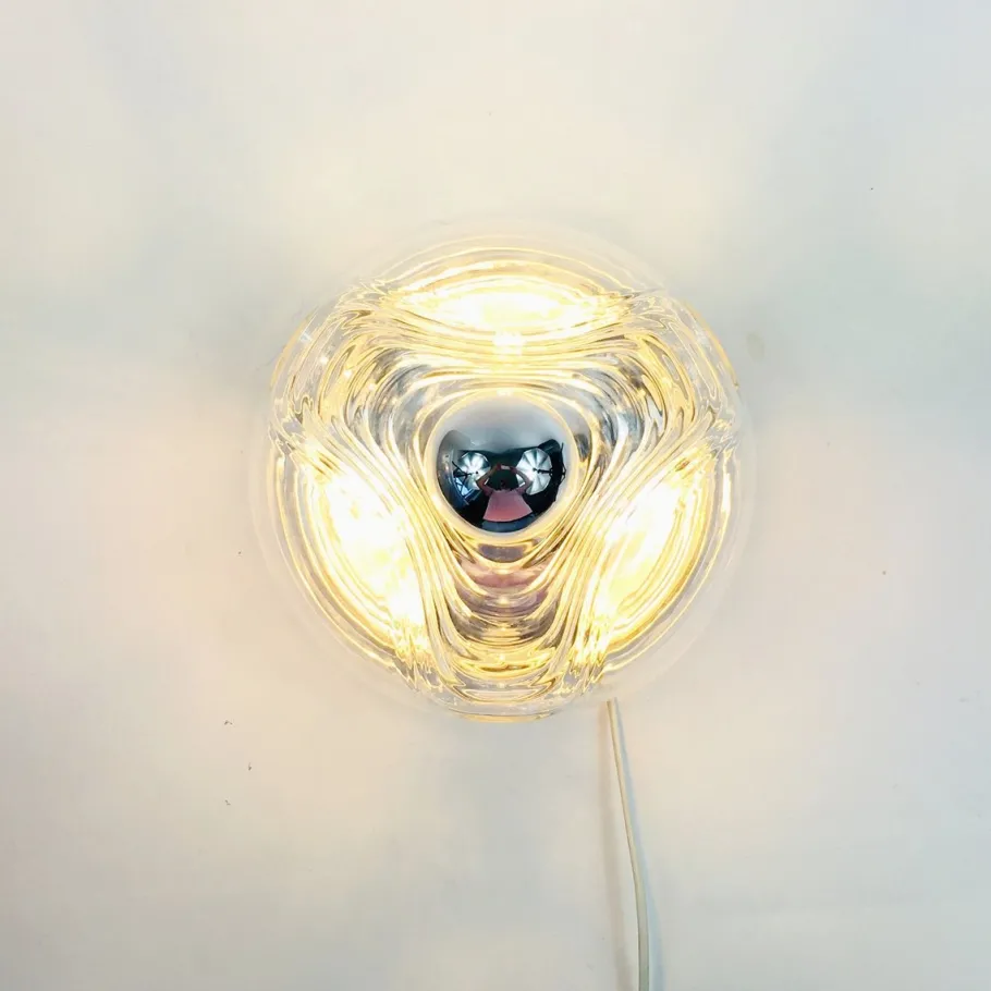 Clearance Pamono Mid-Century Modern Space Age Futura Glass Flush Mount and Wall Lights by Koch & Lowy for Peill & Putzler, 1970s, Set of 3