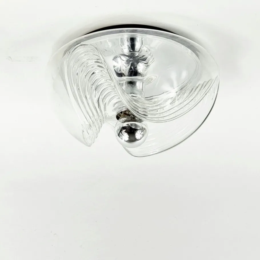 Clearance Pamono Mid-Century Modern Space Age Futura Glass Flush Mount and Wall Lights by Koch & Lowy for Peill & Putzler, 1970s, Set of 3