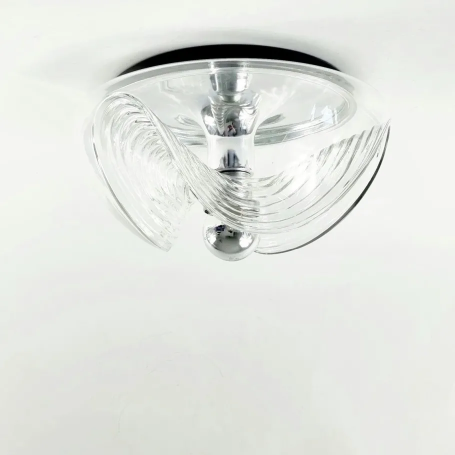 Clearance Pamono Mid-Century Modern Space Age Futura Glass Flush Mount and Wall Lights by Koch & Lowy for Peill & Putzler, 1970s, Set of 3