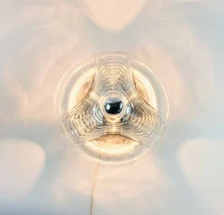 Clearance Pamono Mid-Century Modern Space Age Futura Glass Flush Mount and Wall Lights by Koch & Lowy for Peill & Putzler, 1970s, Set of 3