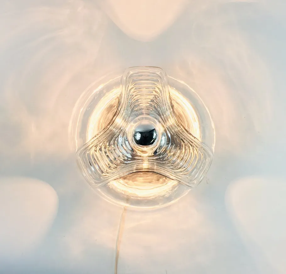 Clearance Pamono Mid-Century Modern Space Age Futura Glass Flush Mount and Wall Lights by Koch & Lowy for Peill & Putzler, 1970s, Set of 3