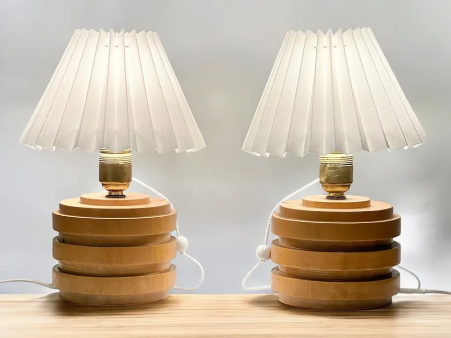 Best Pamono Mid-Century Modern Swedish Birch Table Lamps, 1940s, Set of 2