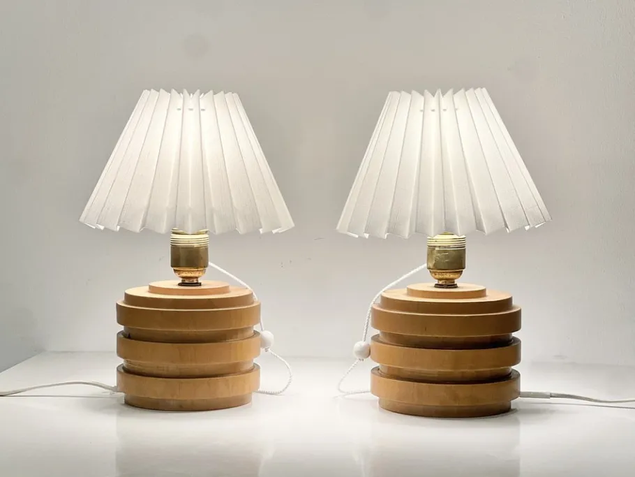 Best Pamono Mid-Century Modern Swedish Birch Table Lamps, 1940s, Set of 2