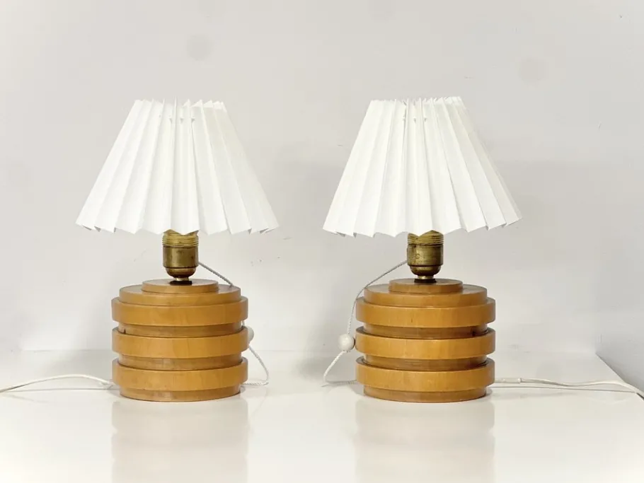 Best Pamono Mid-Century Modern Swedish Birch Table Lamps, 1940s, Set of 2