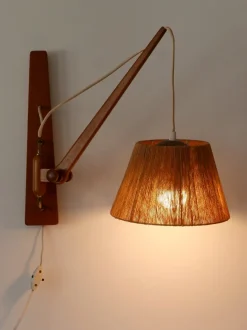 Best Pamono Mid-Century Modern Swing Teak & Sisal Wall Light, Denmark, 1960s