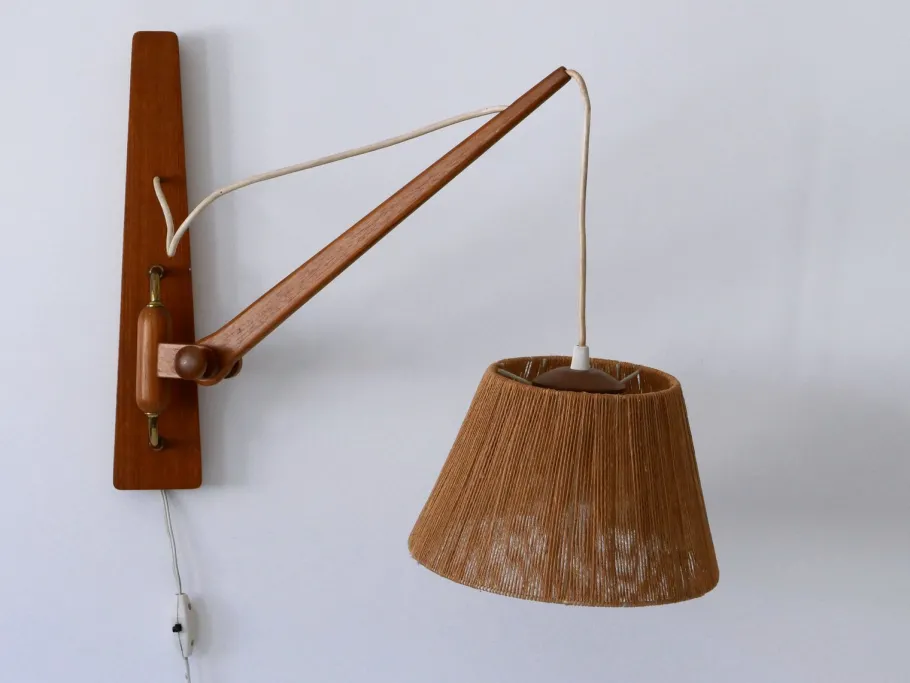 Best Pamono Mid-Century Modern Swing Teak & Sisal Wall Light, Denmark, 1960s
