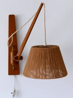 Best Pamono Mid-Century Modern Swing Teak & Sisal Wall Light, Denmark, 1960s