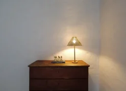 Pamono Mid-Century Modern Table Lamp in Brass and Rattan, 1960s