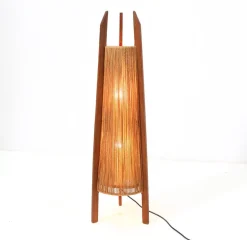 New Pamono Mid-Century Modern Teak Tripod Floor Lamp with Hemp Strings from Fog & Mørup, 1960s