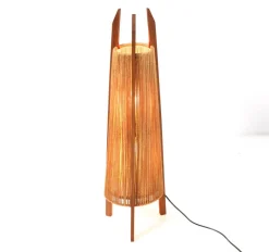 New Pamono Mid-Century Modern Teak Tripod Floor Lamp with Hemp Strings from Fog & Mørup, 1960s