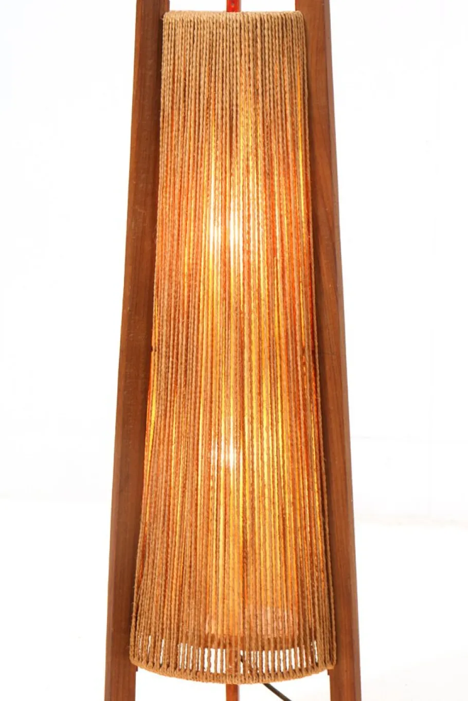 New Pamono Mid-Century Modern Teak Tripod Floor Lamp with Hemp Strings from Fog & Mørup, 1960s