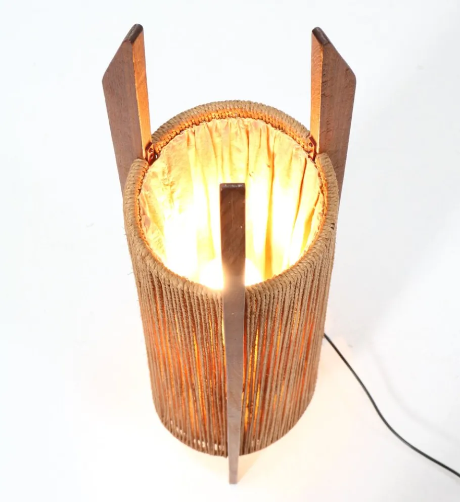 New Pamono Mid-Century Modern Teak Tripod Floor Lamp with Hemp Strings from Fog & Mørup, 1960s