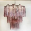Best Pamono Mid-Century Modern Three-Tier Murano Glass Tube Chandelier with 48 Pink Glasses, 1990s