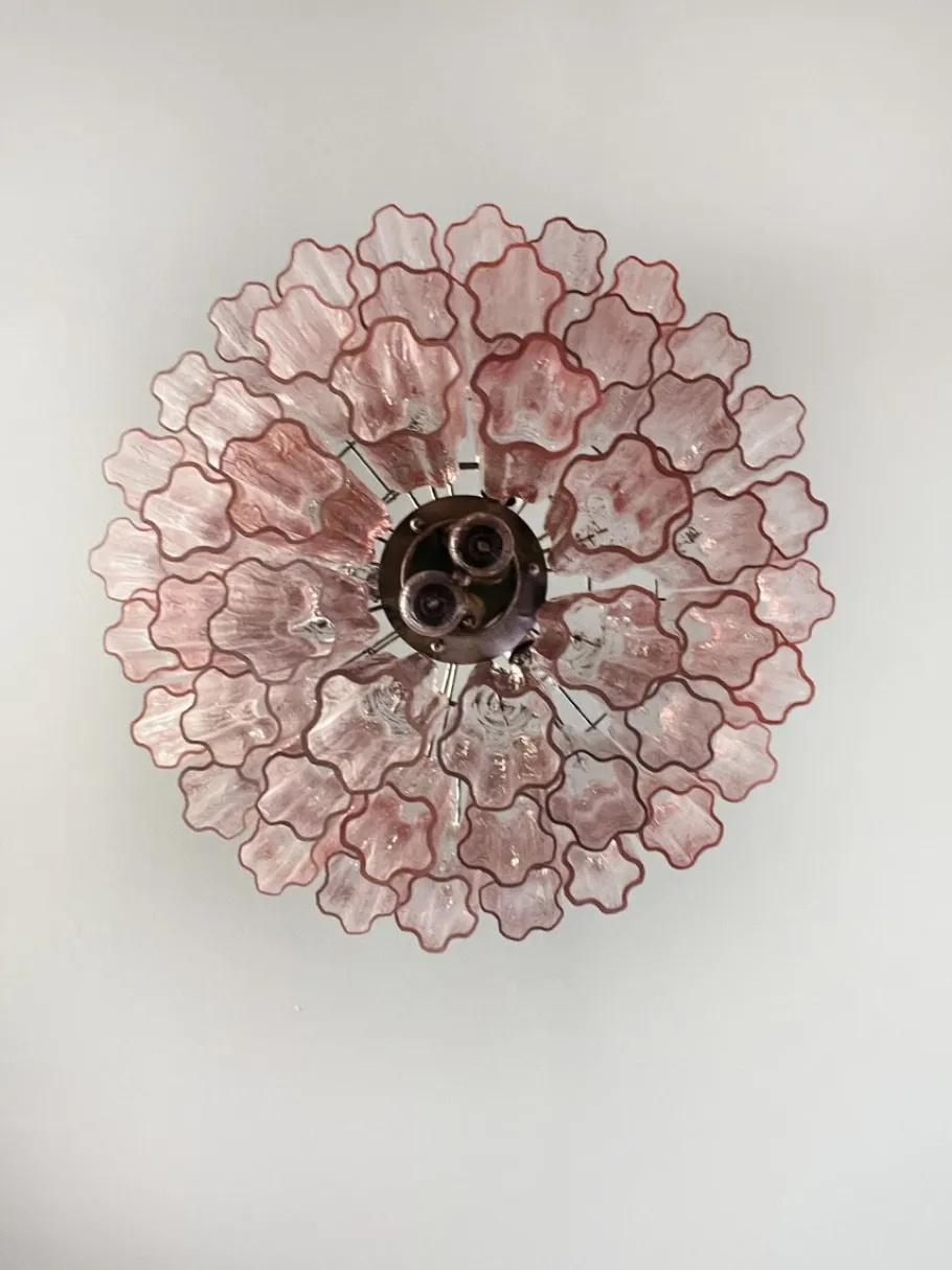 Best Pamono Mid-Century Modern Three-Tier Murano Glass Tube Chandelier with 48 Pink Glasses, 1990s