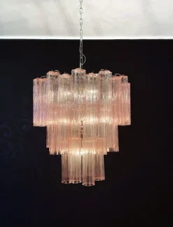 Best Pamono Mid-Century Modern Three-Tier Murano Glass Tube Chandelier with 48 Pink Glasses, 1990s