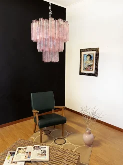 Best Pamono Mid-Century Modern Three-Tier Murano Glass Tube Chandelier with 48 Pink Glasses, 1990s