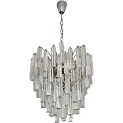 Best Pamono Mid-Century Modern Triedri Crystal Chandelier attributed to Paolo Venini, Italy, 1950s