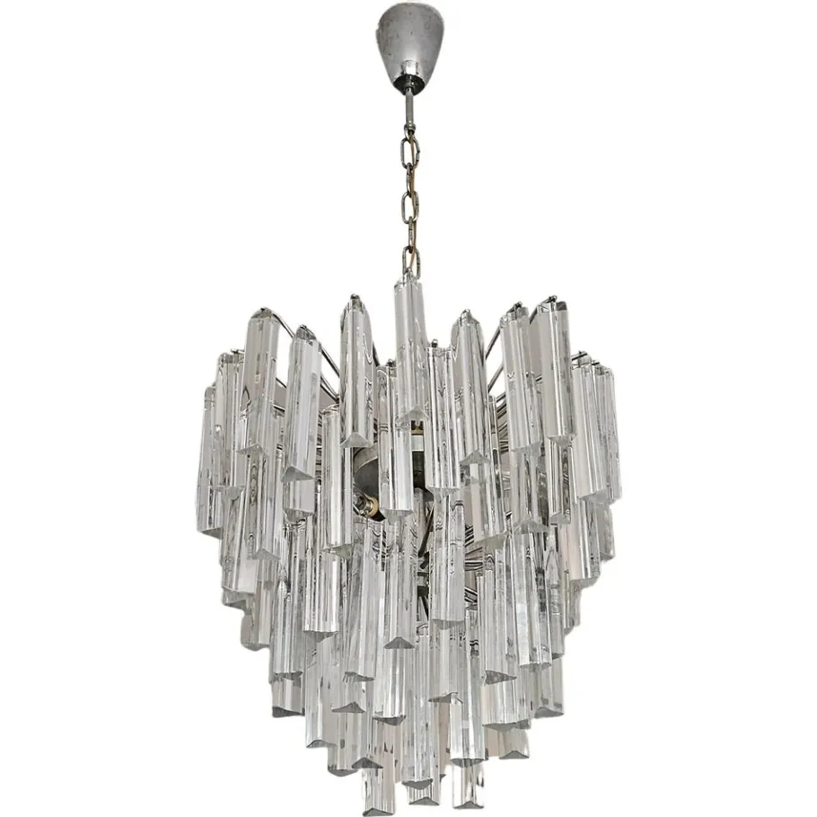 Best Pamono Mid-Century Modern Triedri Crystal Chandelier attributed to Paolo Venini, Italy, 1950s