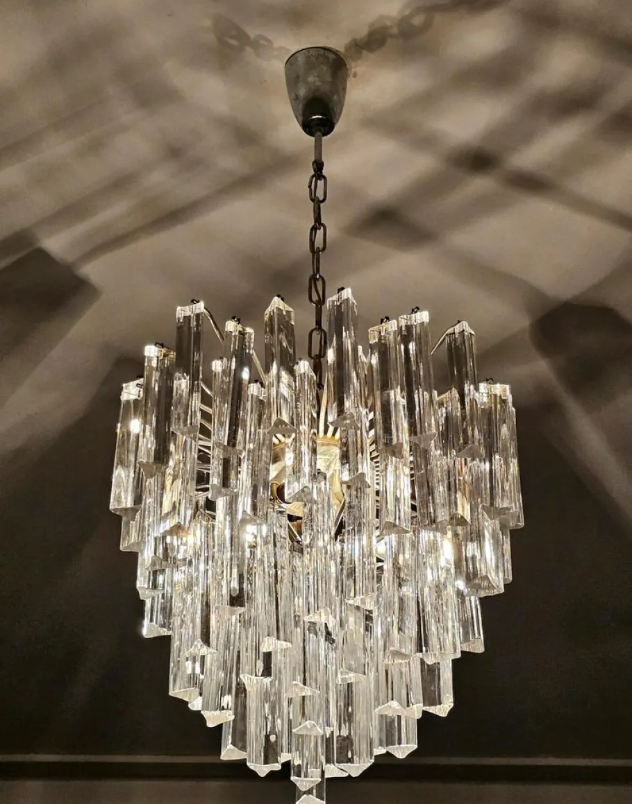 Best Pamono Mid-Century Modern Triedri Crystal Chandelier attributed to Paolo Venini, Italy, 1950s