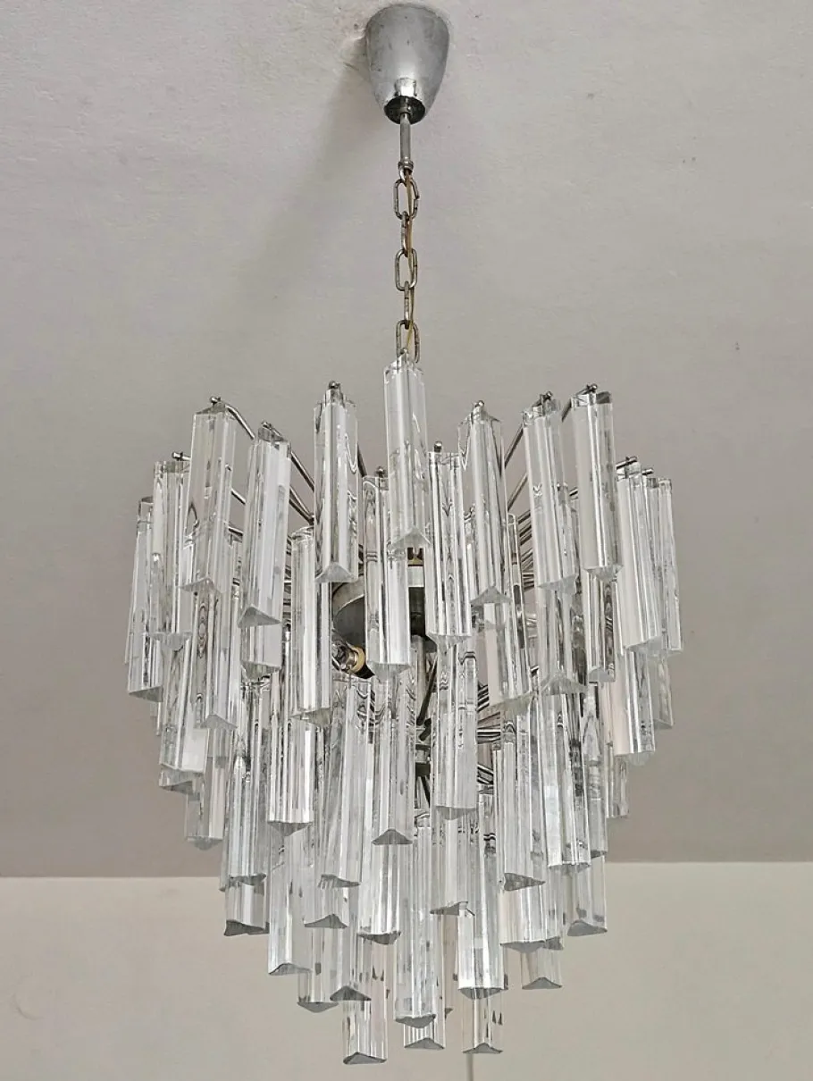 Best Pamono Mid-Century Modern Triedri Crystal Chandelier attributed to Paolo Venini, Italy, 1950s