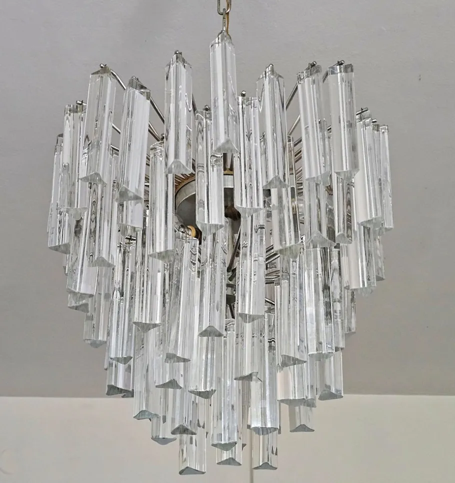 Best Pamono Mid-Century Modern Triedri Crystal Chandelier attributed to Paolo Venini, Italy, 1950s