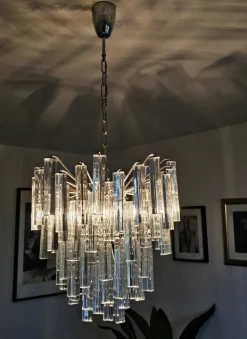 Best Pamono Mid-Century Modern Triedri Crystal Chandelier attributed to Paolo Venini, Italy, 1950s