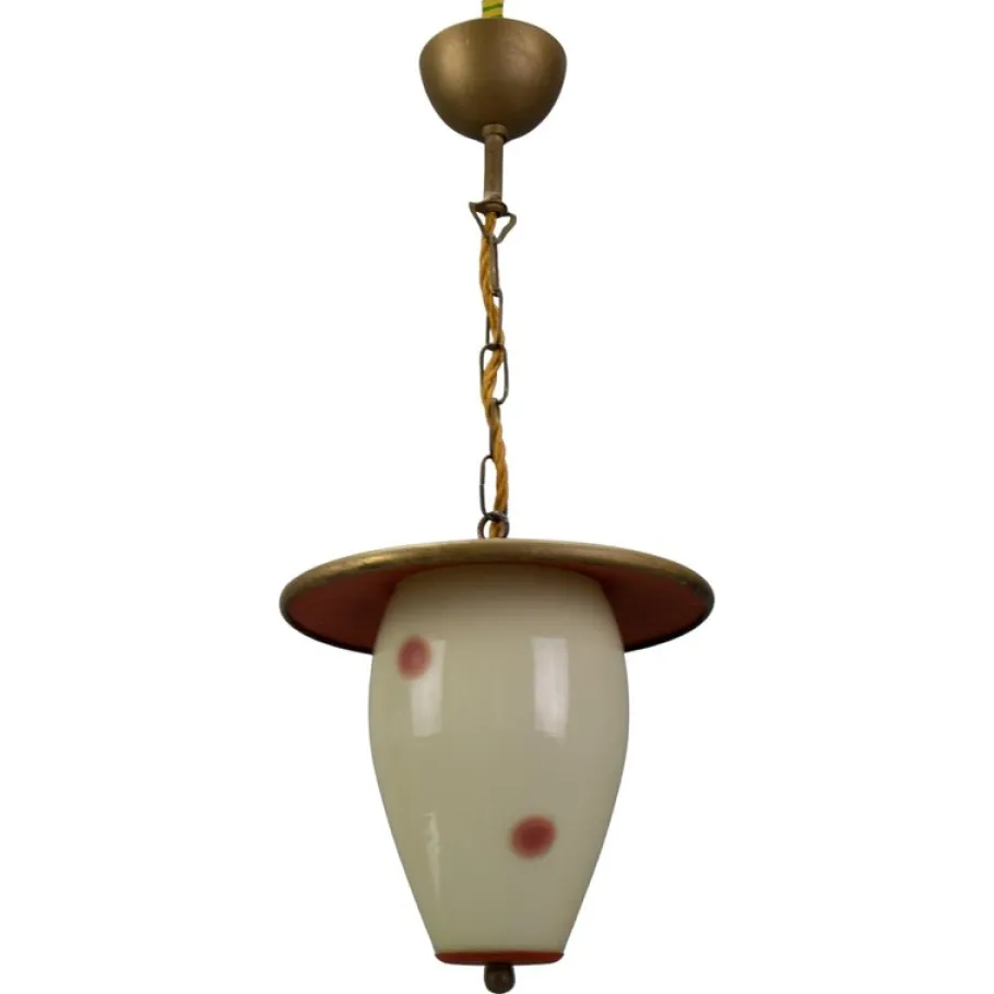 New Pamono Mid-Century Modern White and Red Dotted Hanging Lantern, Germany, 1950s