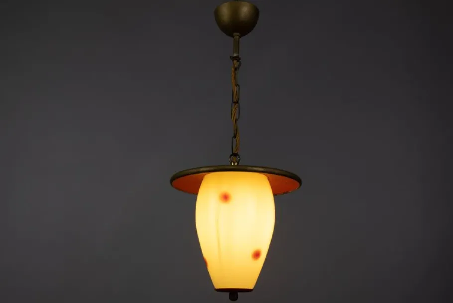New Pamono Mid-Century Modern White and Red Dotted Hanging Lantern, Germany, 1950s