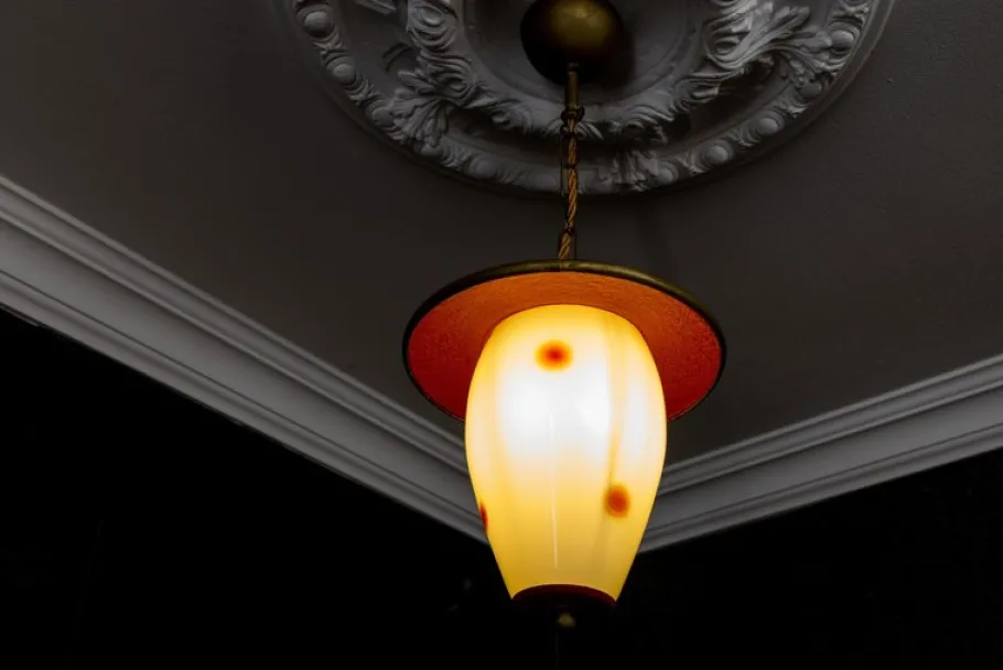 New Pamono Mid-Century Modern White and Red Dotted Hanging Lantern, Germany, 1950s