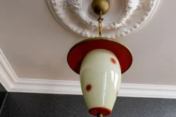 New Pamono Mid-Century Modern White and Red Dotted Hanging Lantern, Germany, 1950s