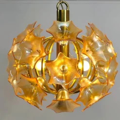 Discount Pamono Mid-Century Murano Flowers and Brass Chandelier from Sische, Germany, 1960s