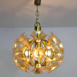 Discount Pamono Mid-Century Murano Flowers and Brass Chandelier from Sische, Germany, 1960s