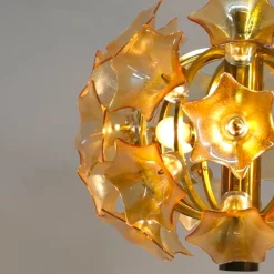 Discount Pamono Mid-Century Murano Flowers and Brass Chandelier from Sische, Germany, 1960s