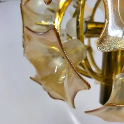 Discount Pamono Mid-Century Murano Flowers and Brass Chandelier from Sische, Germany, 1960s