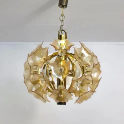 Discount Pamono Mid-Century Murano Flowers and Brass Chandelier from Sische, Germany, 1960s