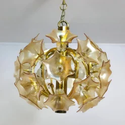 Discount Pamono Mid-Century Murano Flowers and Brass Chandelier from Sische, Germany, 1960s