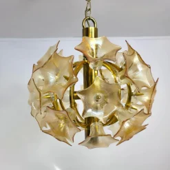 Discount Pamono Mid-Century Murano Flowers and Brass Chandelier from Sische, Germany, 1960s