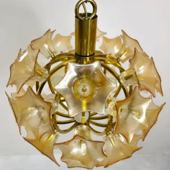 Discount Pamono Mid-Century Murano Flowers and Brass Chandelier from Sische, Germany, 1960s
