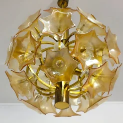 Discount Pamono Mid-Century Murano Flowers and Brass Chandelier from Sische, Germany, 1960s